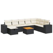 9-delige Loungeset met kussens poly rattan zwart