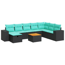 9-delige Loungeset met kussens poly rattan zwart