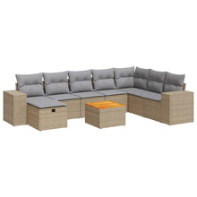 9-delige Loungeset met kussens poly rattan beige