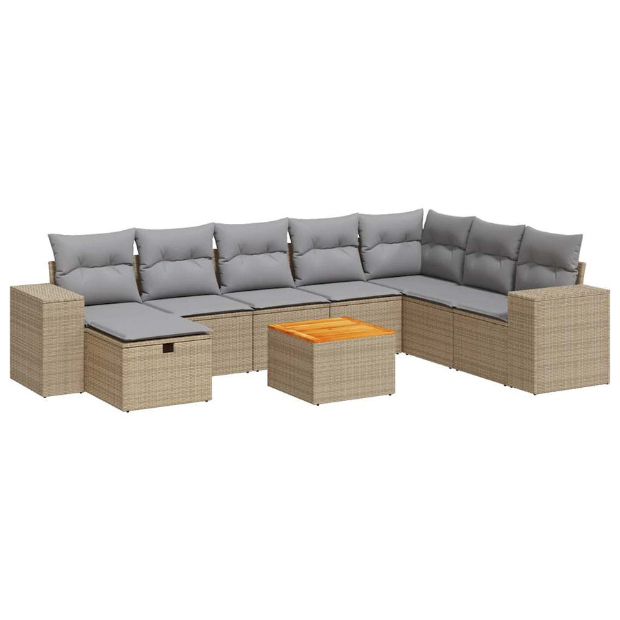 9-delige Loungeset met kussens poly rattan beige