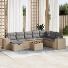 9-delige Loungeset met kussens poly rattan beige