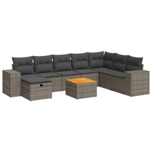 9-delige Loungeset met kussens poly rattan grijs