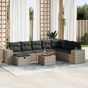 Loungeset 9-delig poly rattan grijs