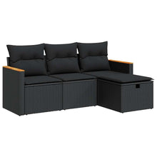 4-delige Loungeset met kussens poly rattan zwart