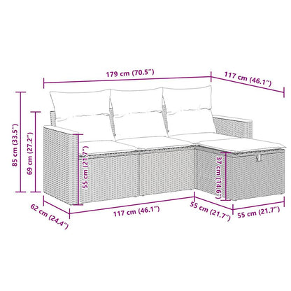 4-delige Loungeset met kussens poly rattan zwart