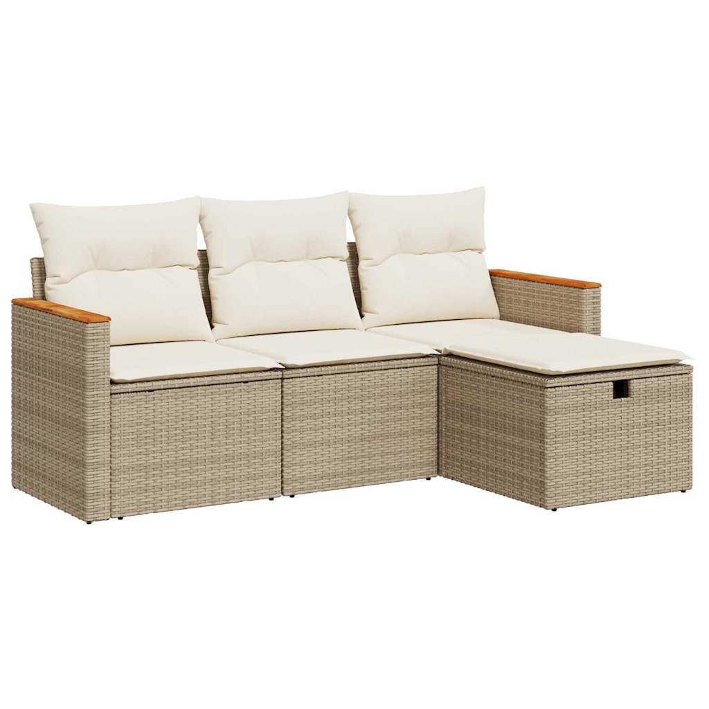 4-delige Loungeset met kussens poly rattan beige