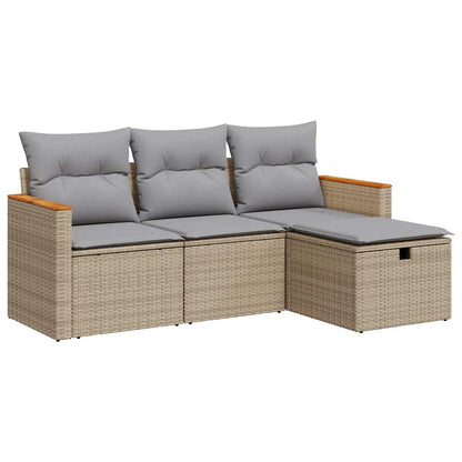 4-delige Loungeset met kussens poly rattan beige