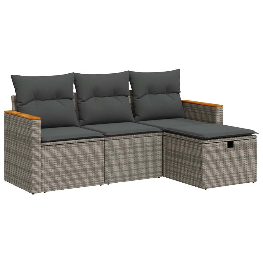 4-delige Loungeset met kussens poly rattan grijs