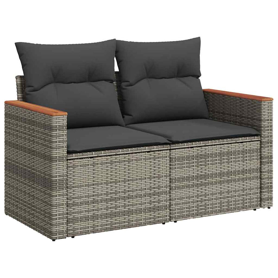 4-delige Loungeset met kussens poly rattan grijs