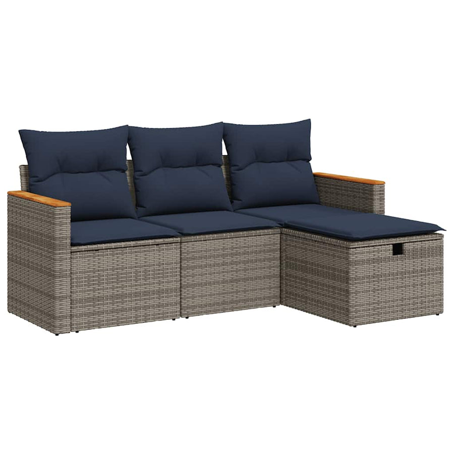 4-delige Loungeset met kussens poly rattan grijs