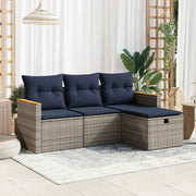 Loungeset 4-delig poly rattan grijs