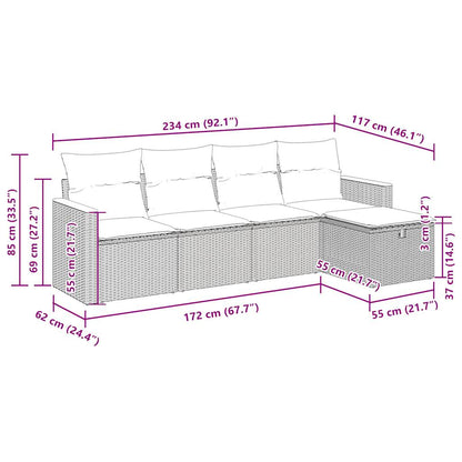 5-delige Loungeset met kussens poly rattan zwart