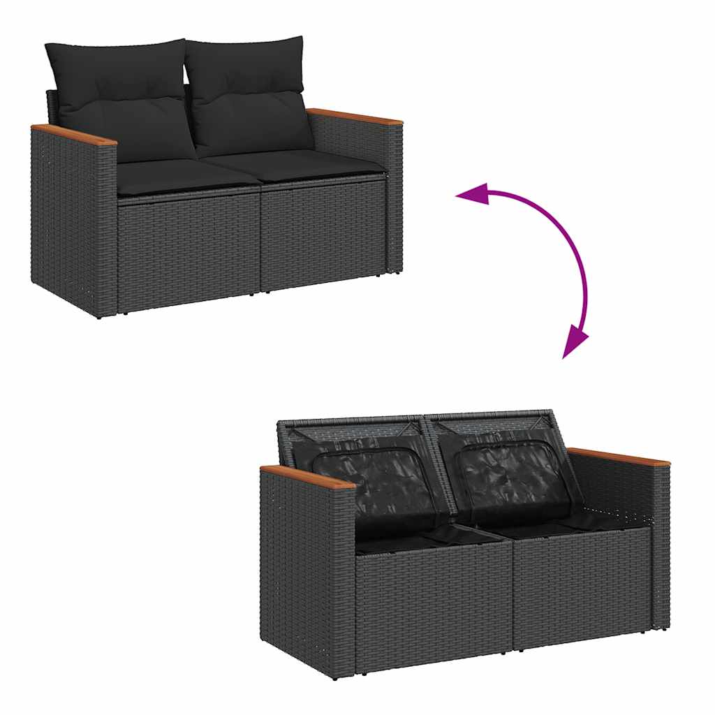 5-delige Loungeset met kussens poly rattan zwart