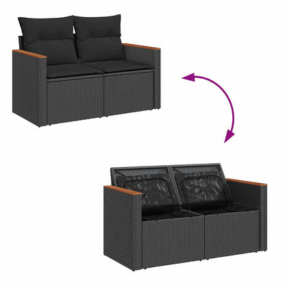 5-delige Loungeset met kussens poly rattan zwart