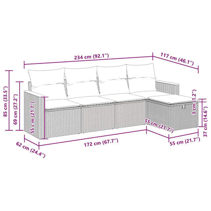 5-delige Loungeset met kussens poly rattan zwart
