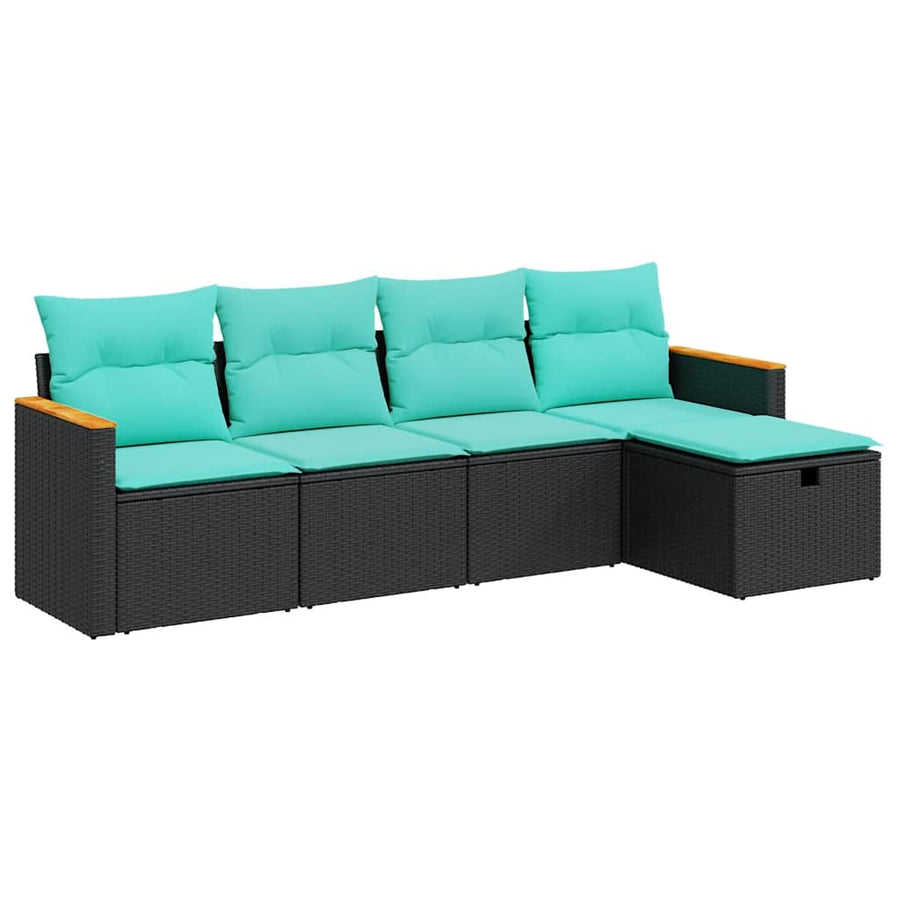 5-delige Loungeset met kussens poly rattan zwart