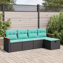 5-delige Loungeset met kussens poly rattan zwart