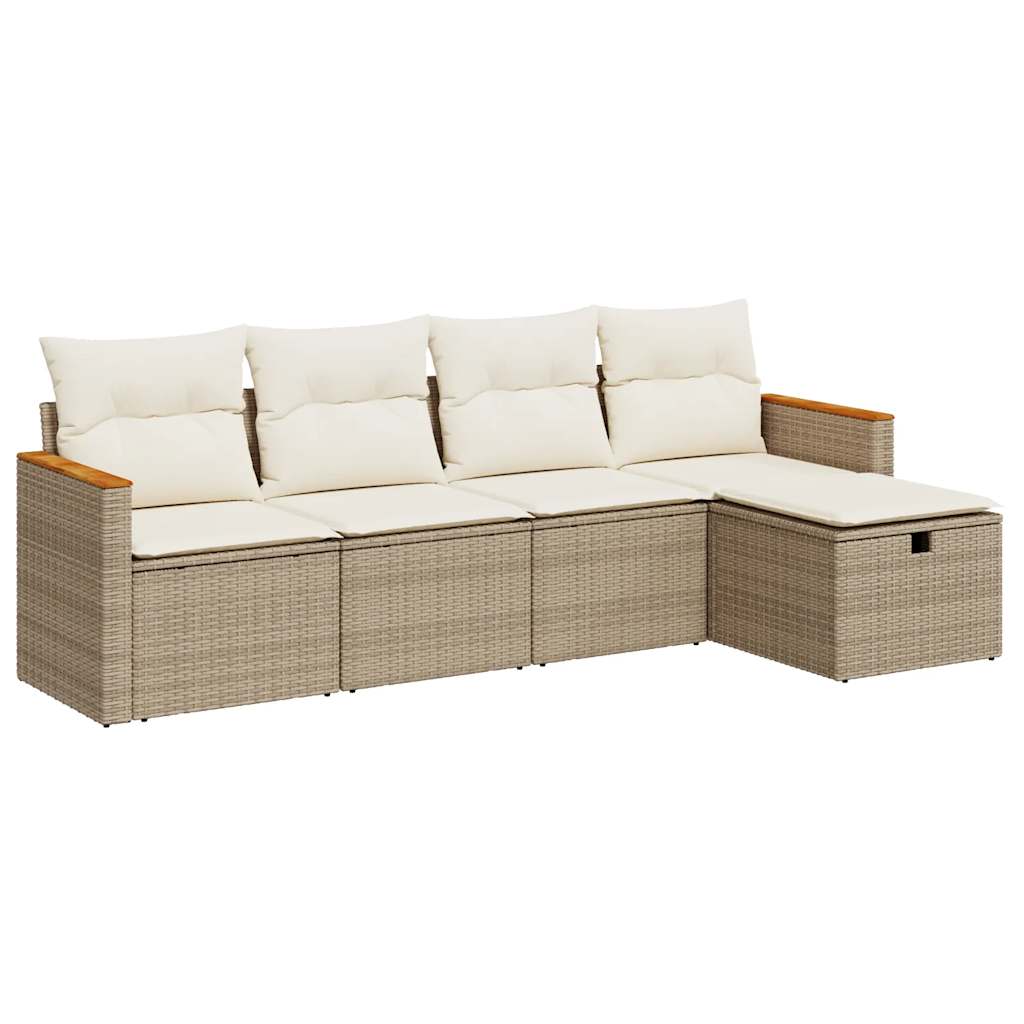 5-delige Loungeset met kussens poly rattan beige