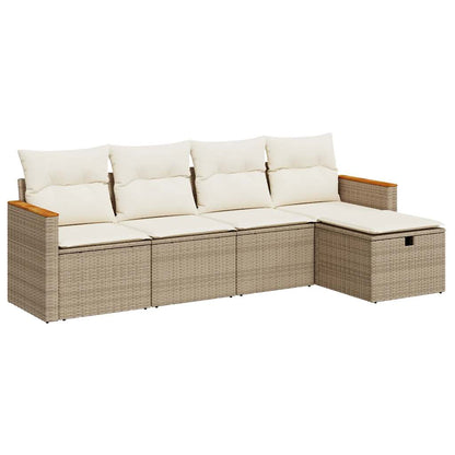 5-delige Loungeset met kussens poly rattan beige