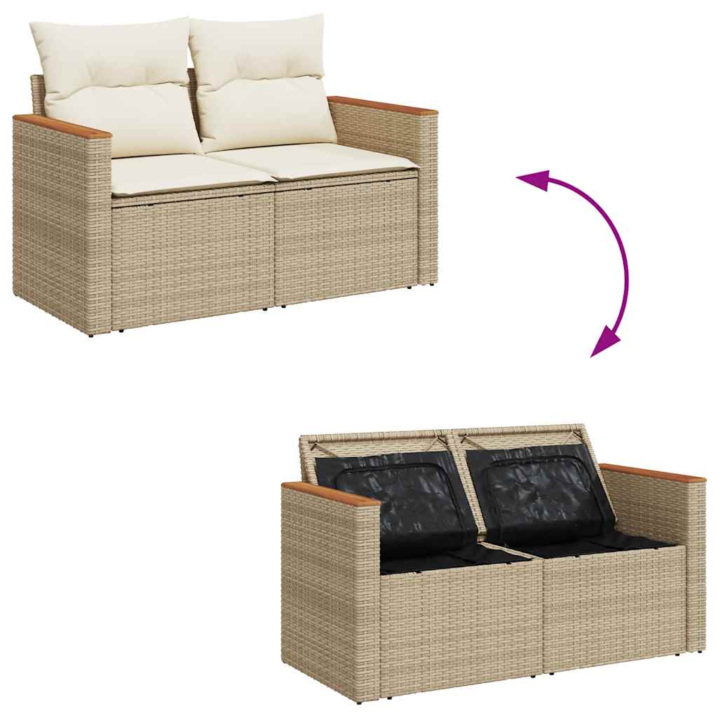 5-delige Loungeset met kussens poly rattan beige