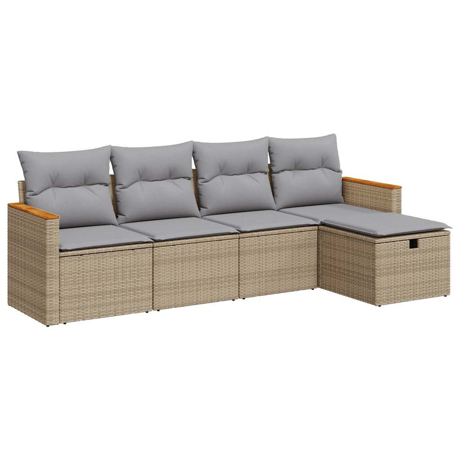 5-delige Loungeset met kussens poly rattan beige