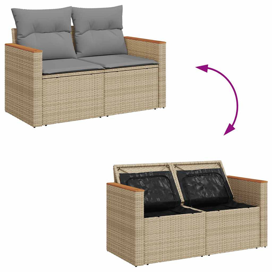 5-delige Loungeset met kussens poly rattan beige