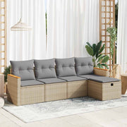 Loungeset poly rattan 5-delig beige