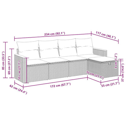 5-delige Loungeset met kussens poly rattan grijs