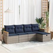 5-piece Loungeset with cushions poly rattan grey