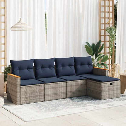 5-delige Loungeset met kussens poly rattan grijs