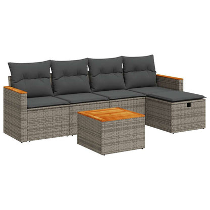 6-delige Loungeset met kussens poly rattan grijs