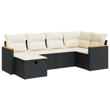 6-delige Loungeset met kussens poly rattan zwart