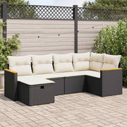Loungeset 6-delig poly rattan zwart met kussens