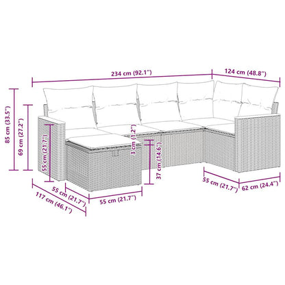 6-delige Loungeset met kussens poly rattan beige