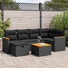 7-delige Loungeset met kussens poly rattan zwart