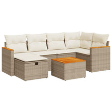 7-delige Loungeset met kussens poly rattan beige