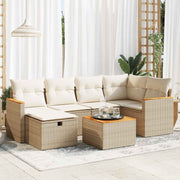 Loungeset 7-delig poly rattan beige met kussens