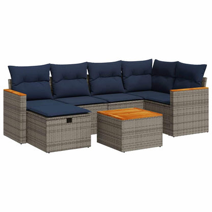 7-delige Loungeset met kussens poly rattan grijs
