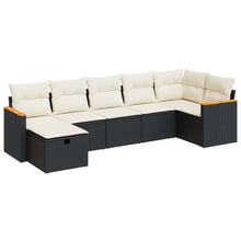 7-delige Loungeset met kussens poly rattan zwart