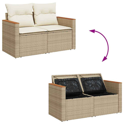 7-delige Loungeset met kussens poly rattan beige