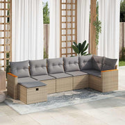7-piece Lounge Set with Cushions Poly Rattan Beige