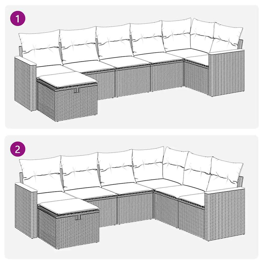 7-delige Loungeset met kussens poly rattan grijs