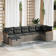 7-delige Loungeset met kussens poly rattan grijs