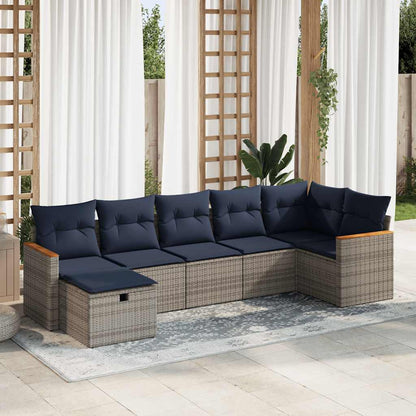 7-delige Loungeset met kussens poly rattan grijs