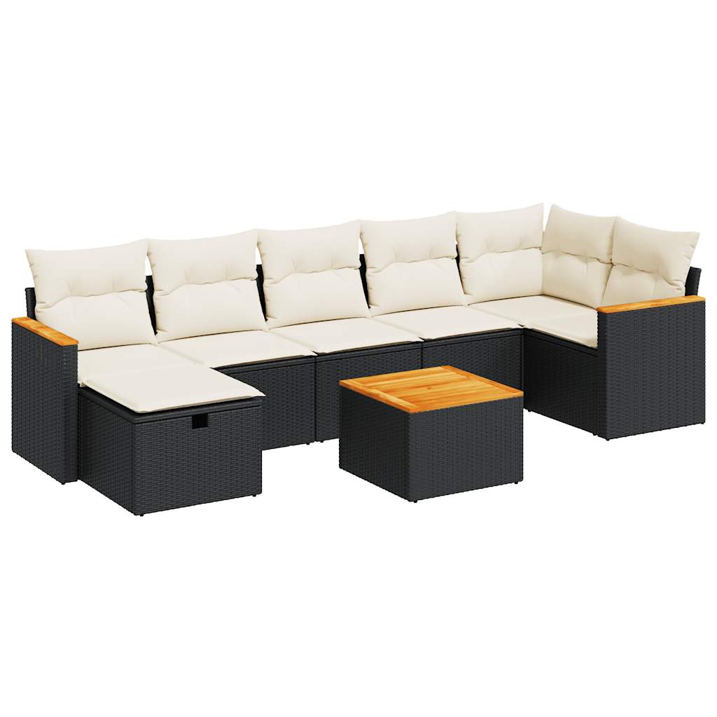 8-delige Loungeset met kussens poly rattan zwart