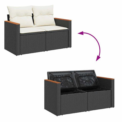 8-delige Loungeset met kussens poly rattan zwart