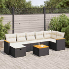 8-delige Loungeset met kussens poly rattan zwart