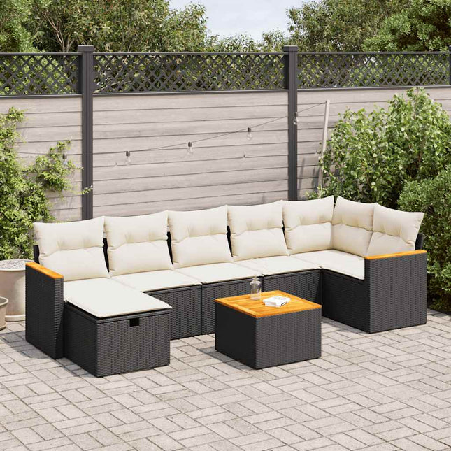 8-delige Loungeset met kussens poly rattan zwart