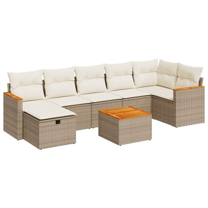 8-delige Loungeset met kussens poly rattan beige