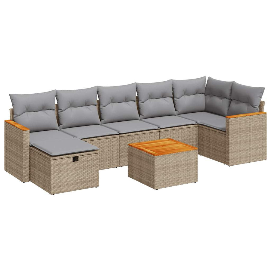8-delige Loungeset met kussens poly rattan beige